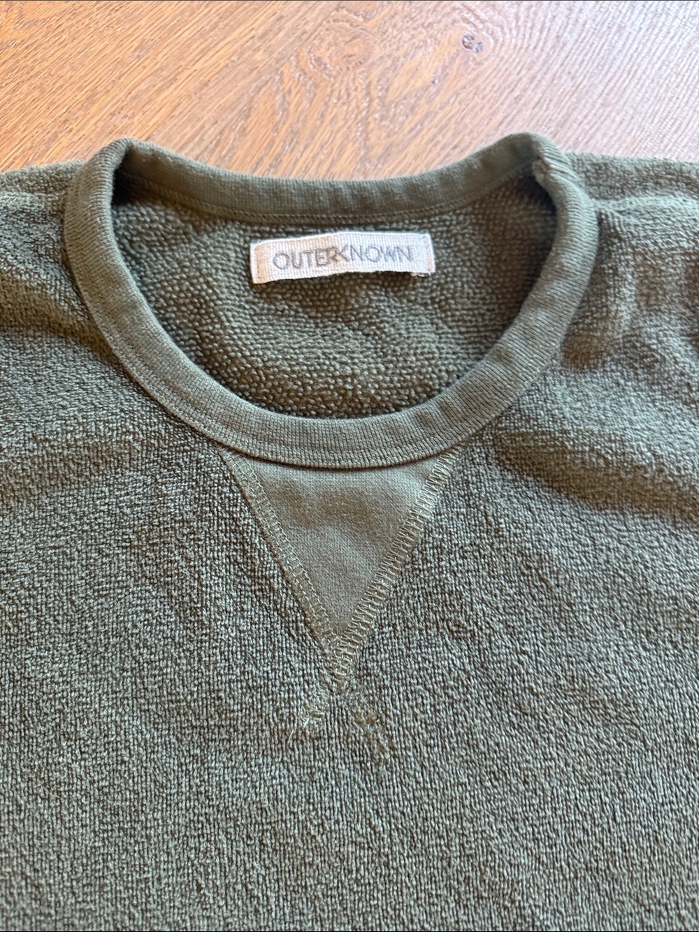 Outerknown Men's Olive Crewneck Textured Knit Sweatshirt